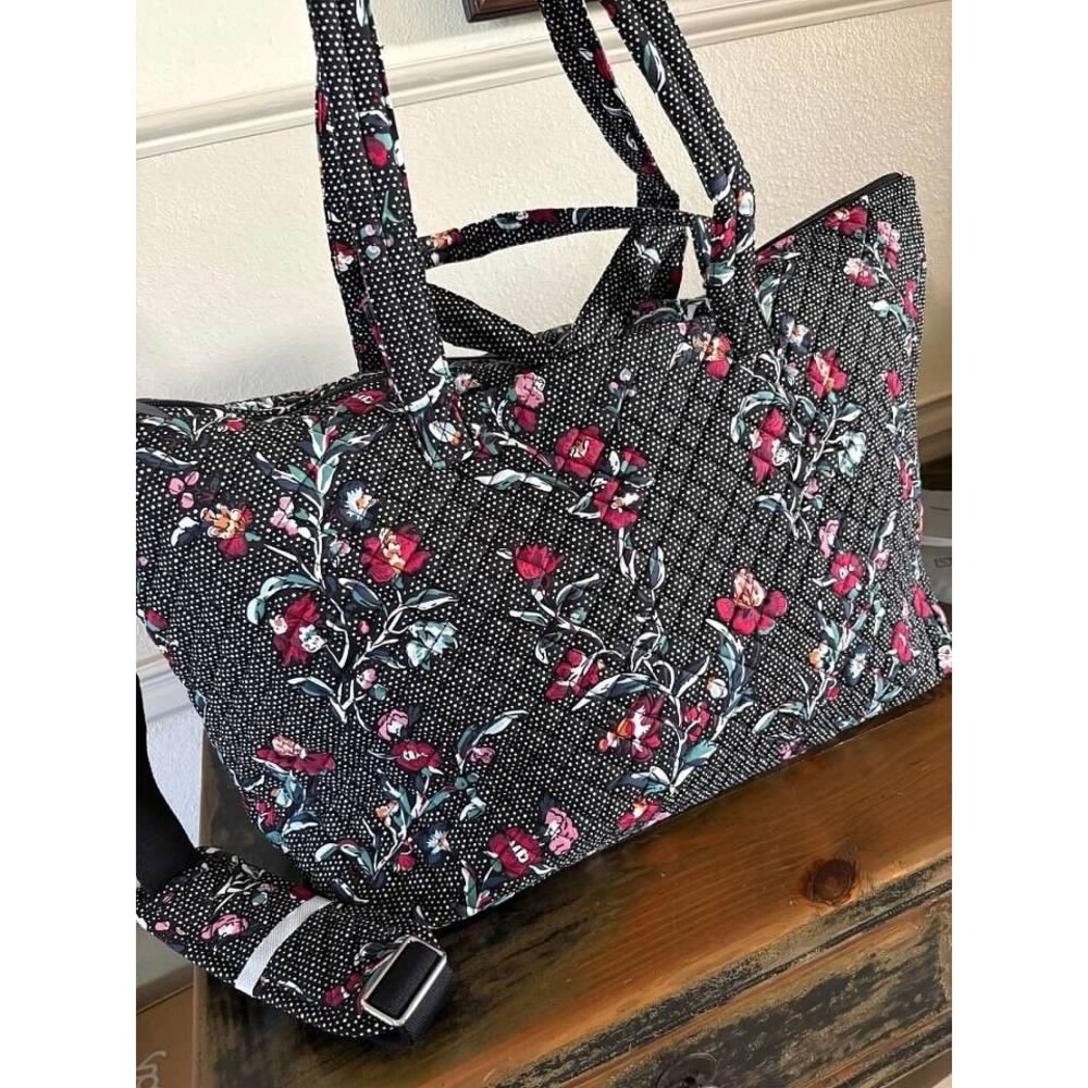 Vera Bradley Cotton Overnight Tote Travel Bag Perennials Noir Dot-NWT